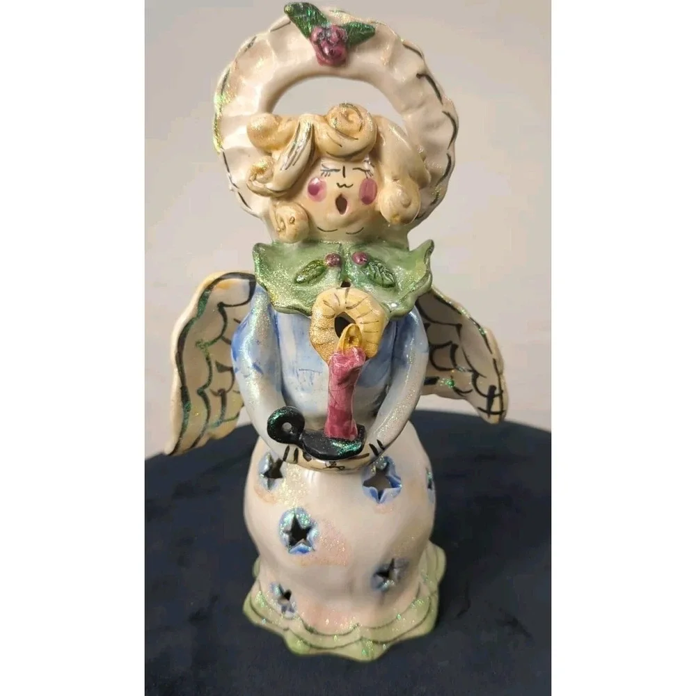 2000 Blue Sky‎ Clayworks Heather Goldminc Christmas Angel Caroler Votive Holder